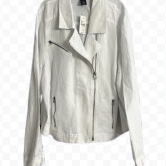 White Linen Blend Moto Jacket Lane Bryant NWT New Size 28 - Picture 2 of 11